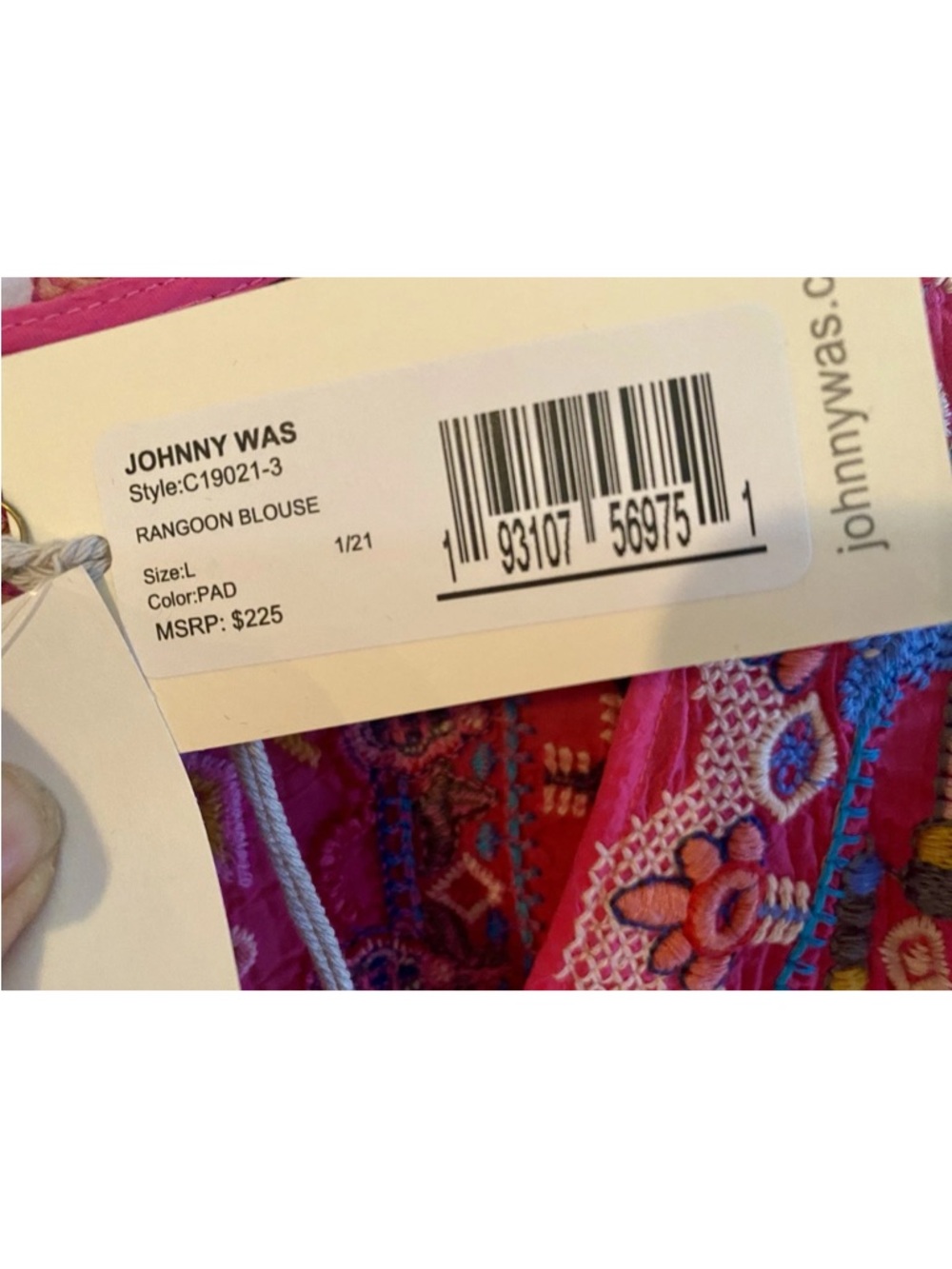 Johnny Was Paradise Pink Embroidered Boho Rangoon Blouse, NWT, L - Picture 12 of 16
